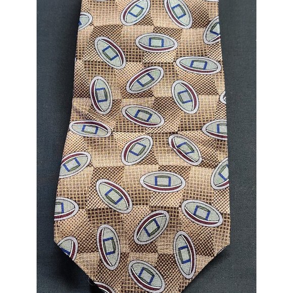 Evan Picone Other - PICONE - Men's Silk Dress Tie - Gold with Multicolor Oval Circles